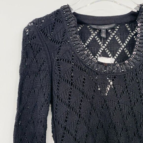 NEW WHBM Size XS 3/4 Sleeve Open Knit Embellished Tunic Sweater Top - Picture 4 of 9